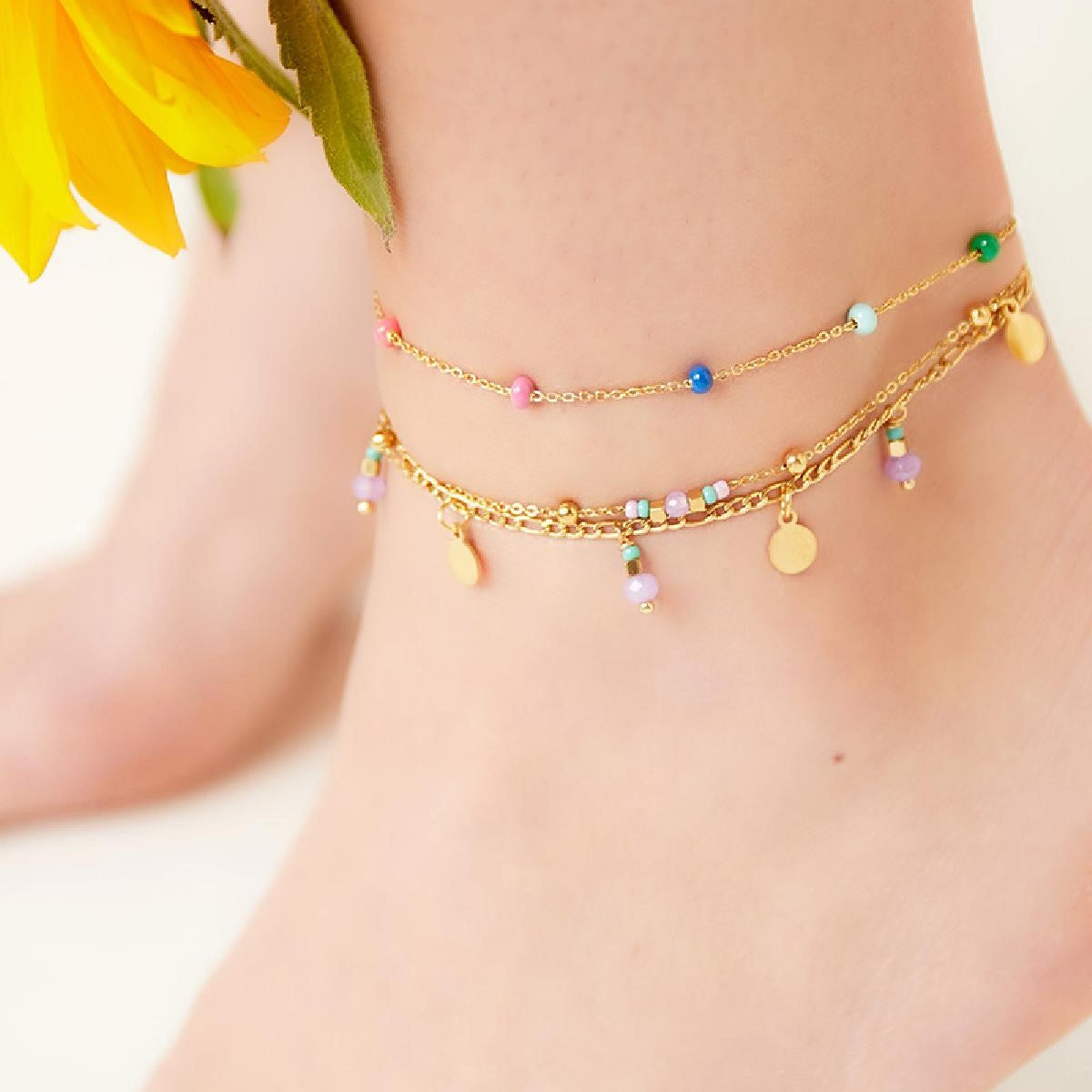 Anklet colorful beads purple