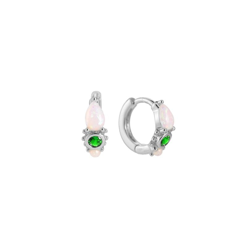 Earrings opal colorful hoop green