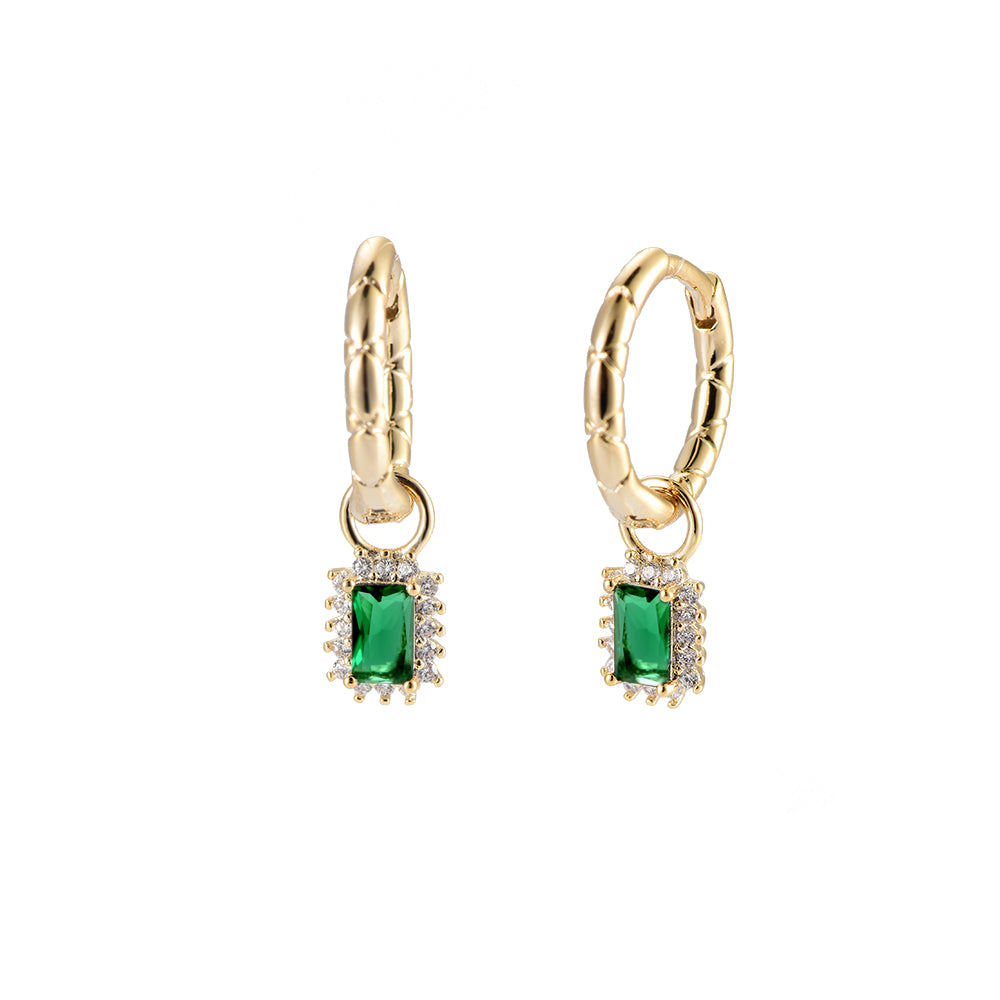 Earrings colorful square diamond green