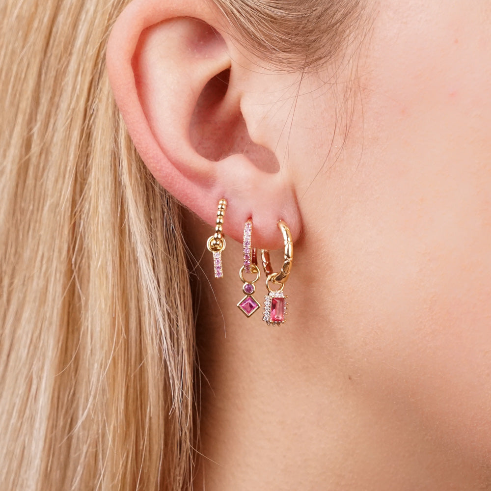 Earrings colorful square diamond pink