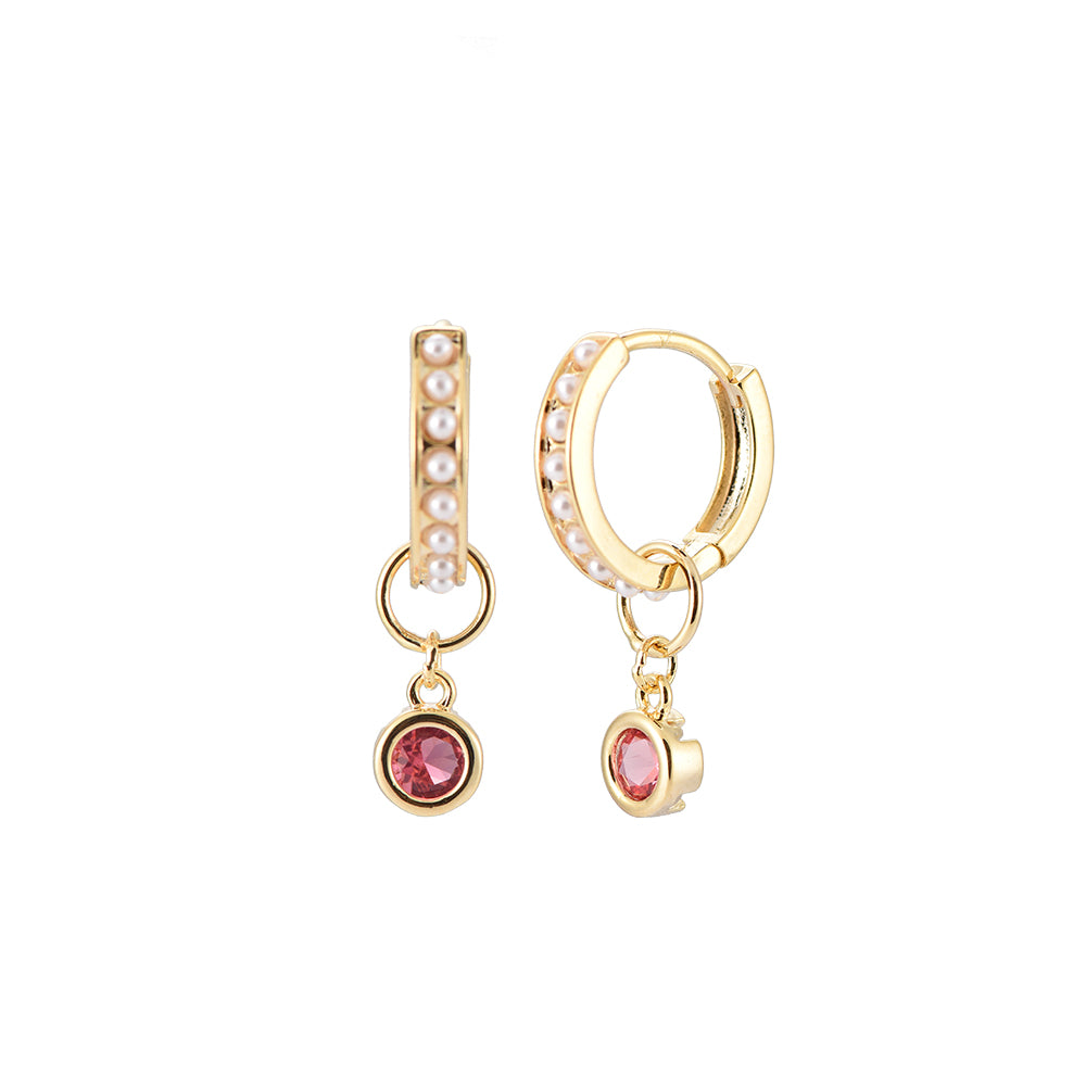 Earrings round crystal pink